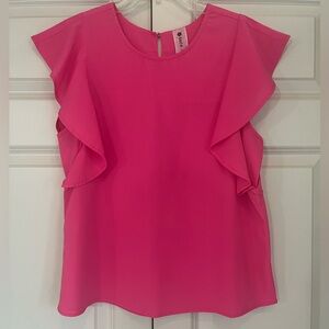 Women's Sace Short Flutter Sleeve Pink Blouse, Size Medium